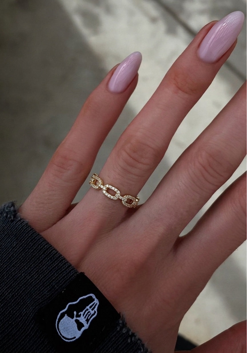 Crystal Chain Ring (Gold Plated)