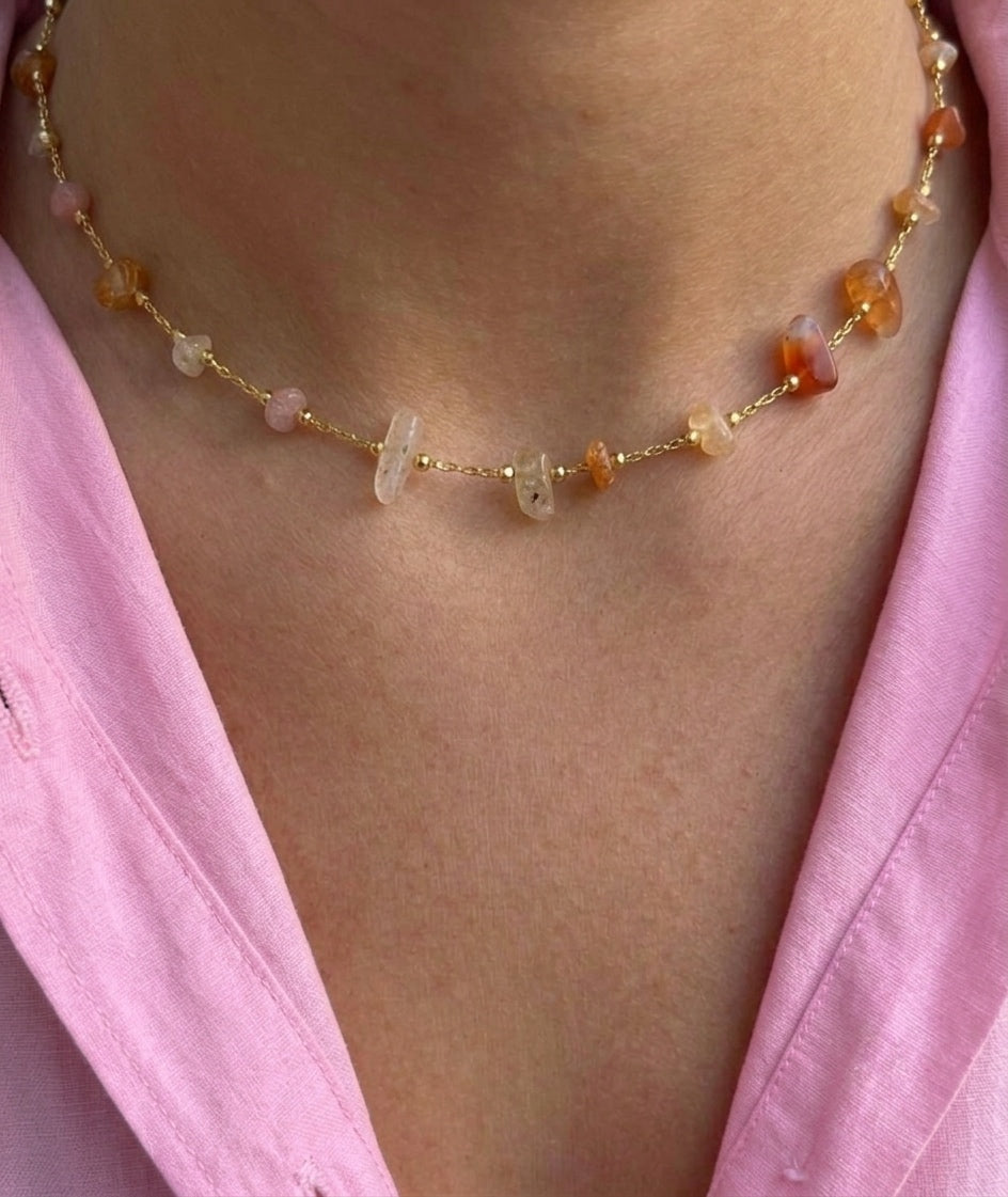 colorful stones choker (gold plated)