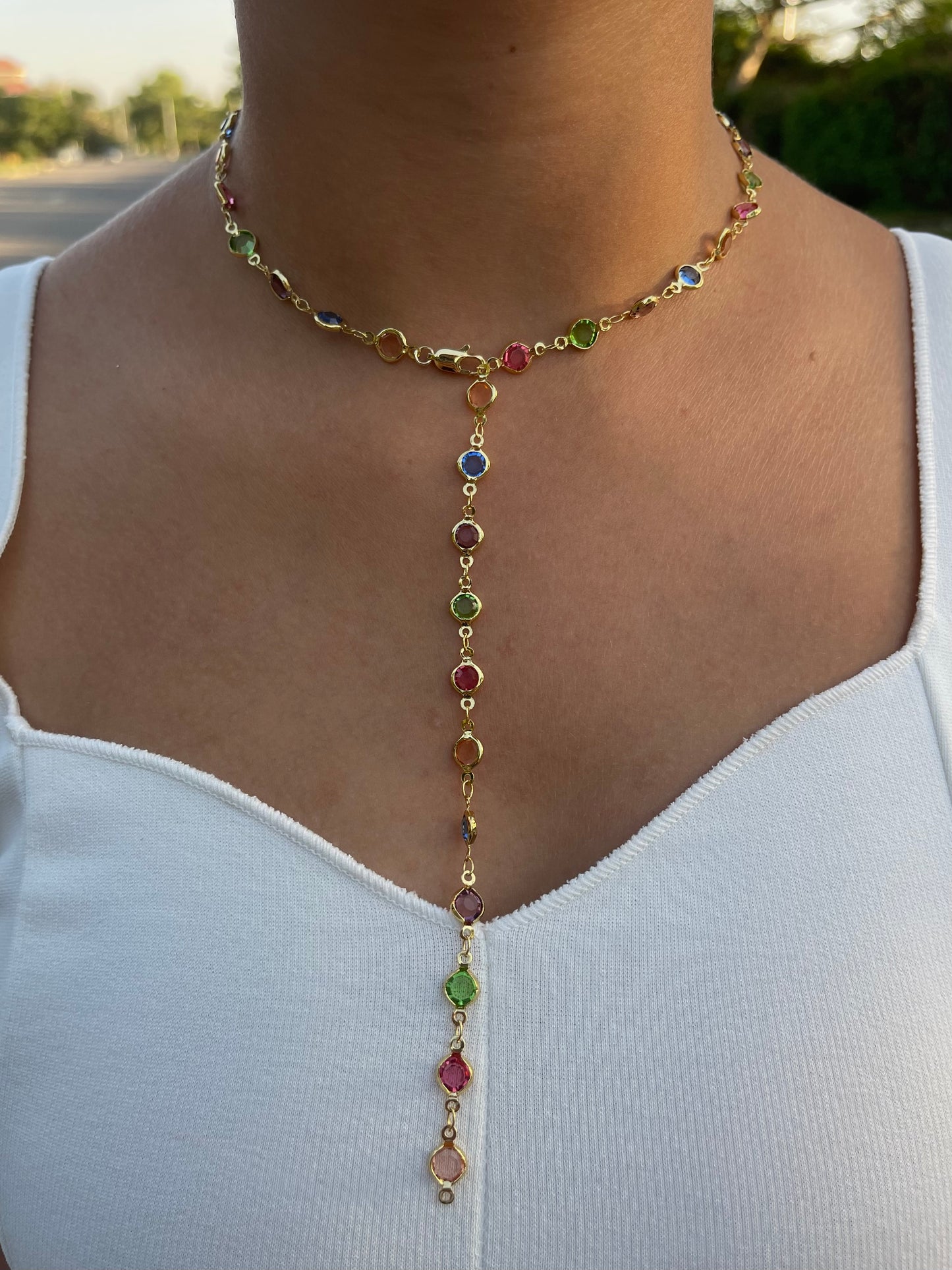 Rainbow Stones Drop Necklace 2.0 (Gold Plated)
