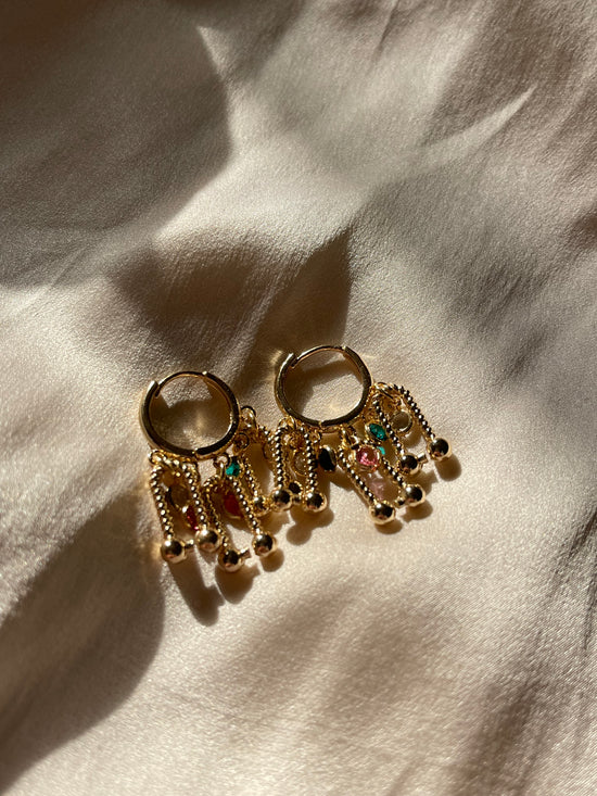 Rainbow Dangle Hoop Earrings (Gold Plated)