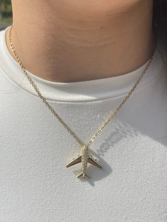 Crystal Airplane Necklace (Stainless Steel)