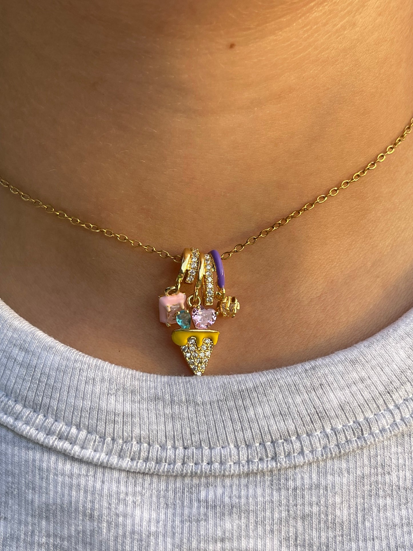 Dainty Crystal Charm Necklace (Stainless Steel)