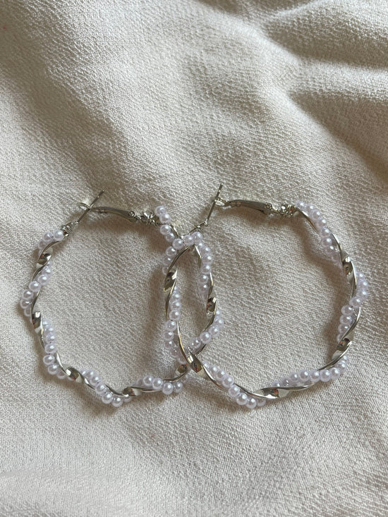 Twisted Pearl Hoop Earrings