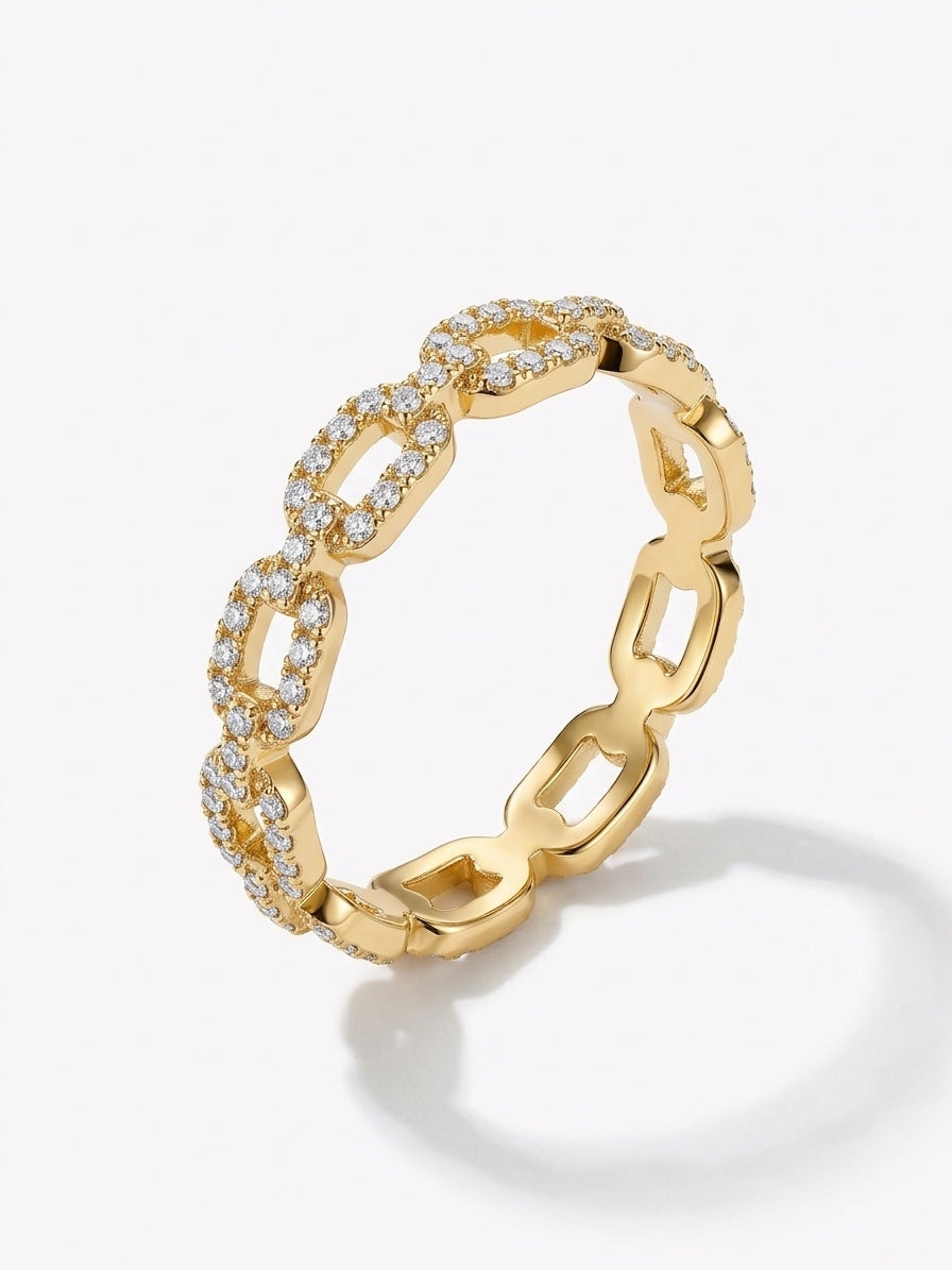 Crystal Chain Ring (Gold Plated)