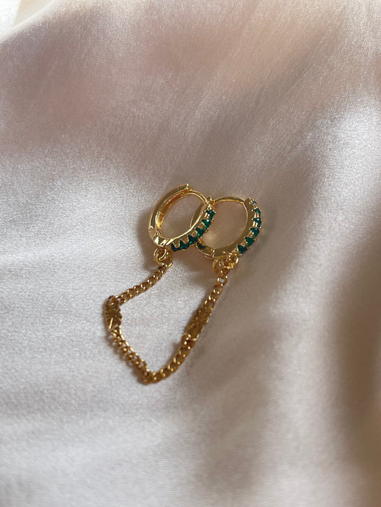 Emerald Green Connected Earrings (Gold Plated)