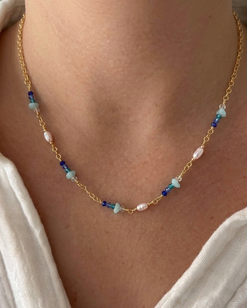 Blue Stone Necklace- Gold Plated