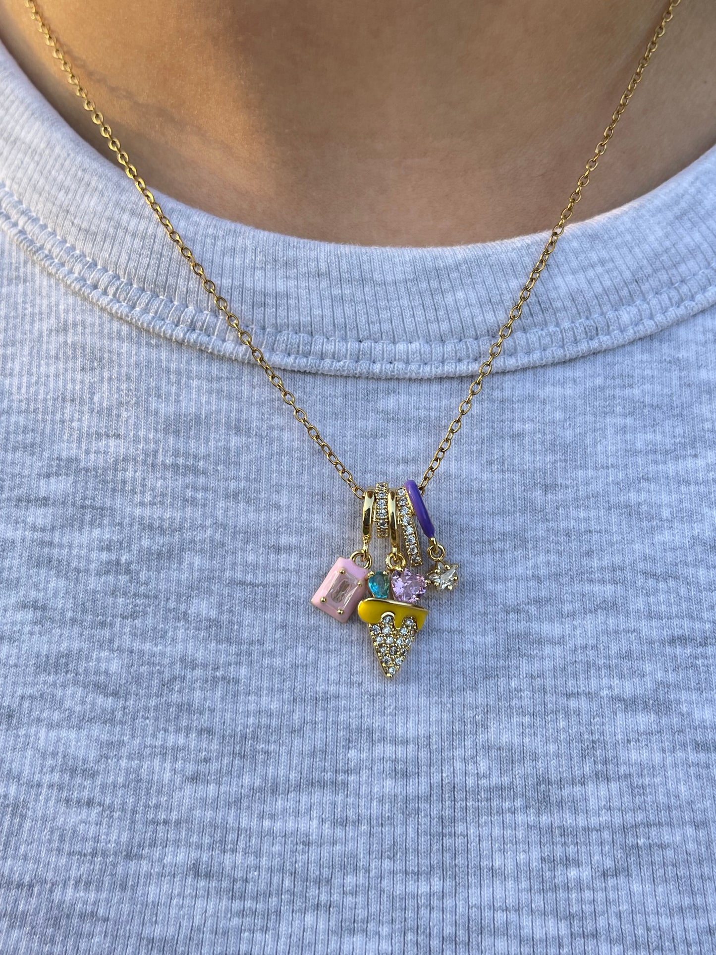 Dainty Crystal Charm Necklace (Stainless Steel)