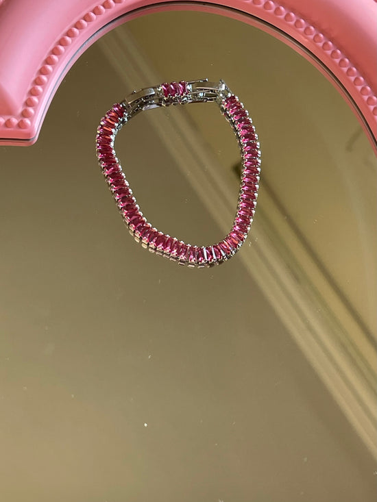 Pink Crystal Tennis Bracelet (Gold Plated)