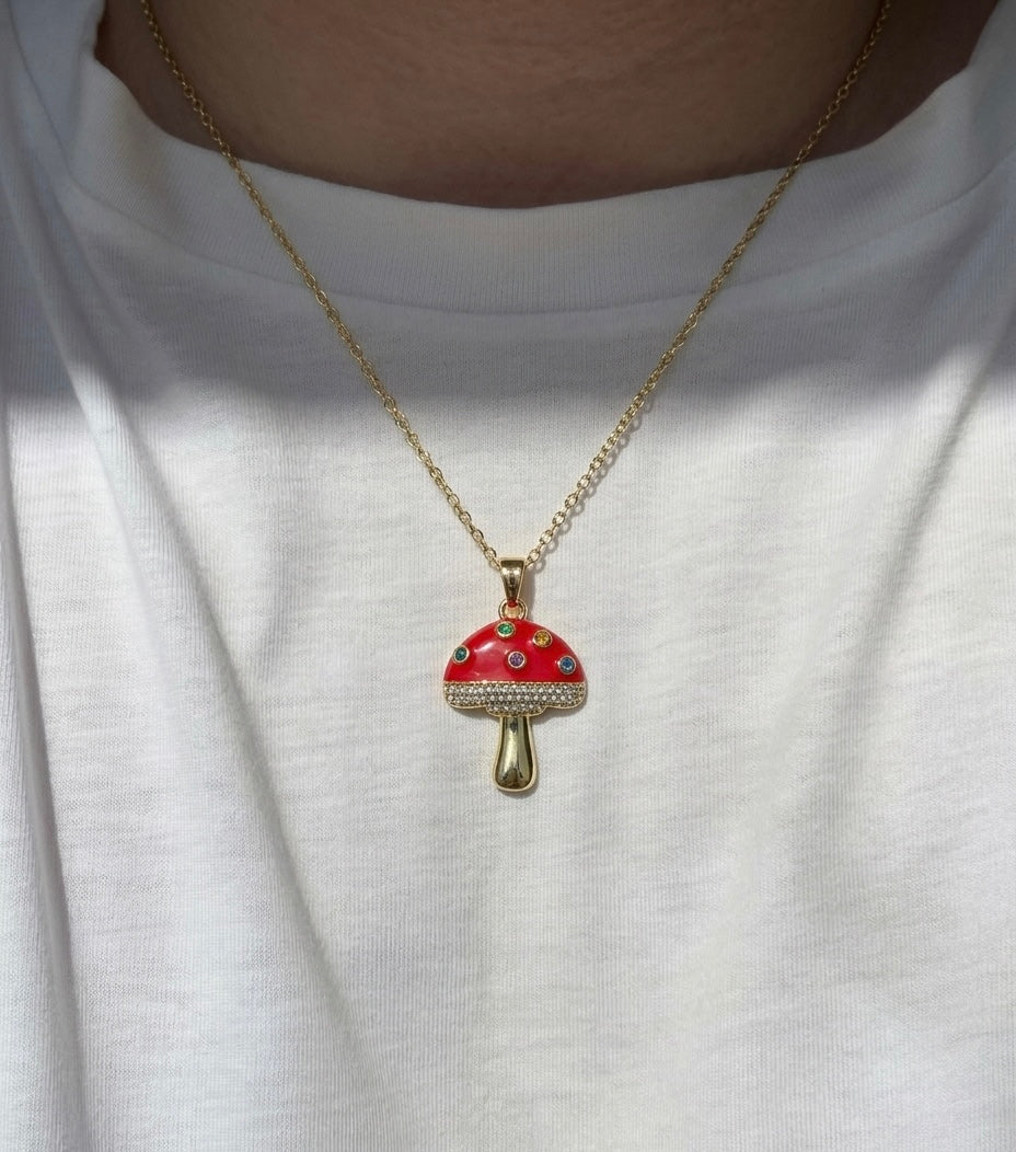 Sparkly Mushroom Necklace (Stainless Steel)