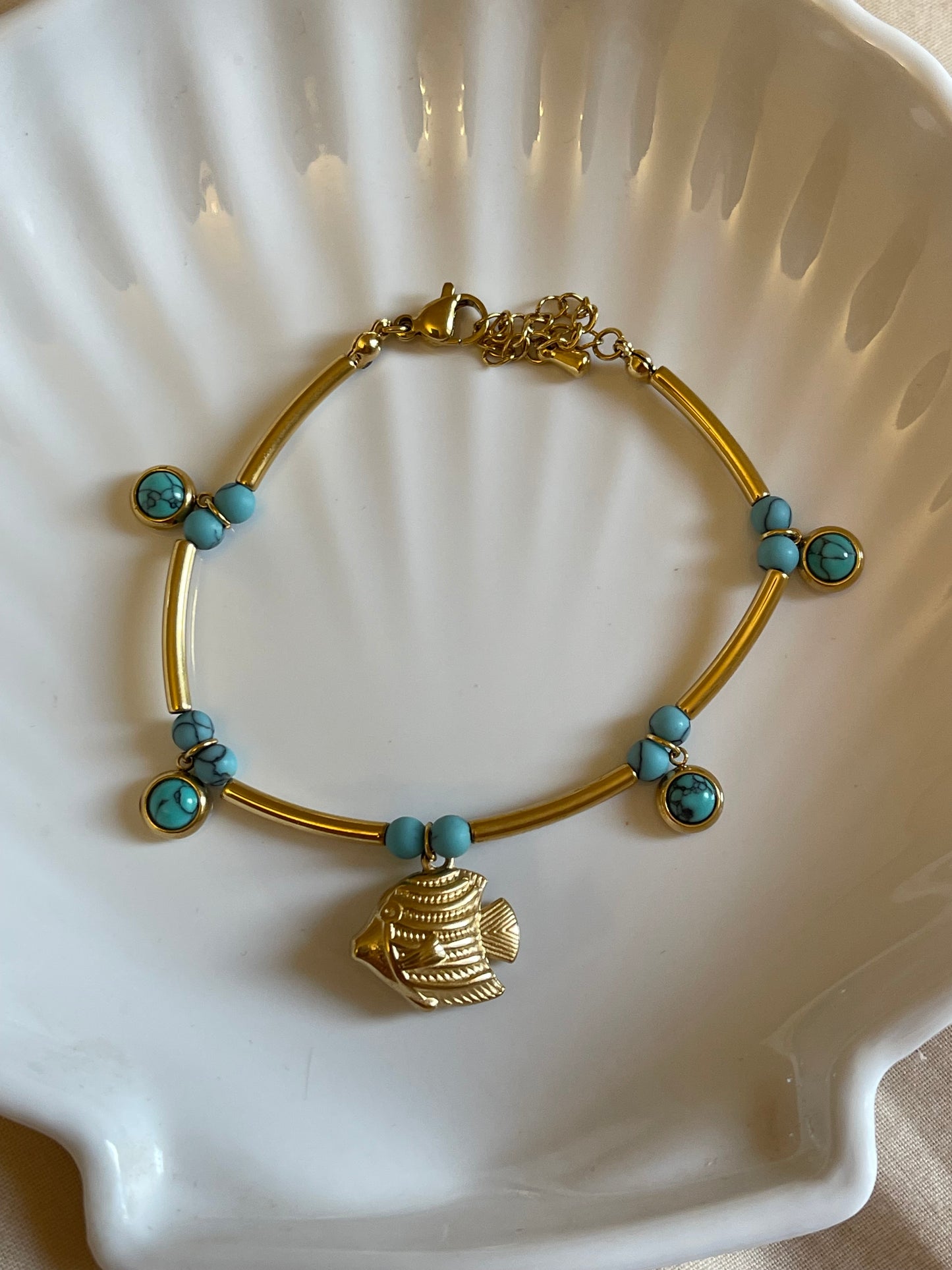 Blue Stones Fish Bracelet (Stainless Steel)