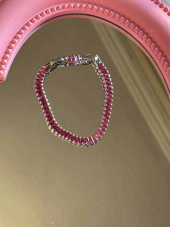 Pink Crystal Tennis Bracelet (Gold Plated)