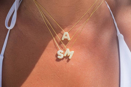 Sparkly Bubble Initial Letter Necklace (Gold Plated)