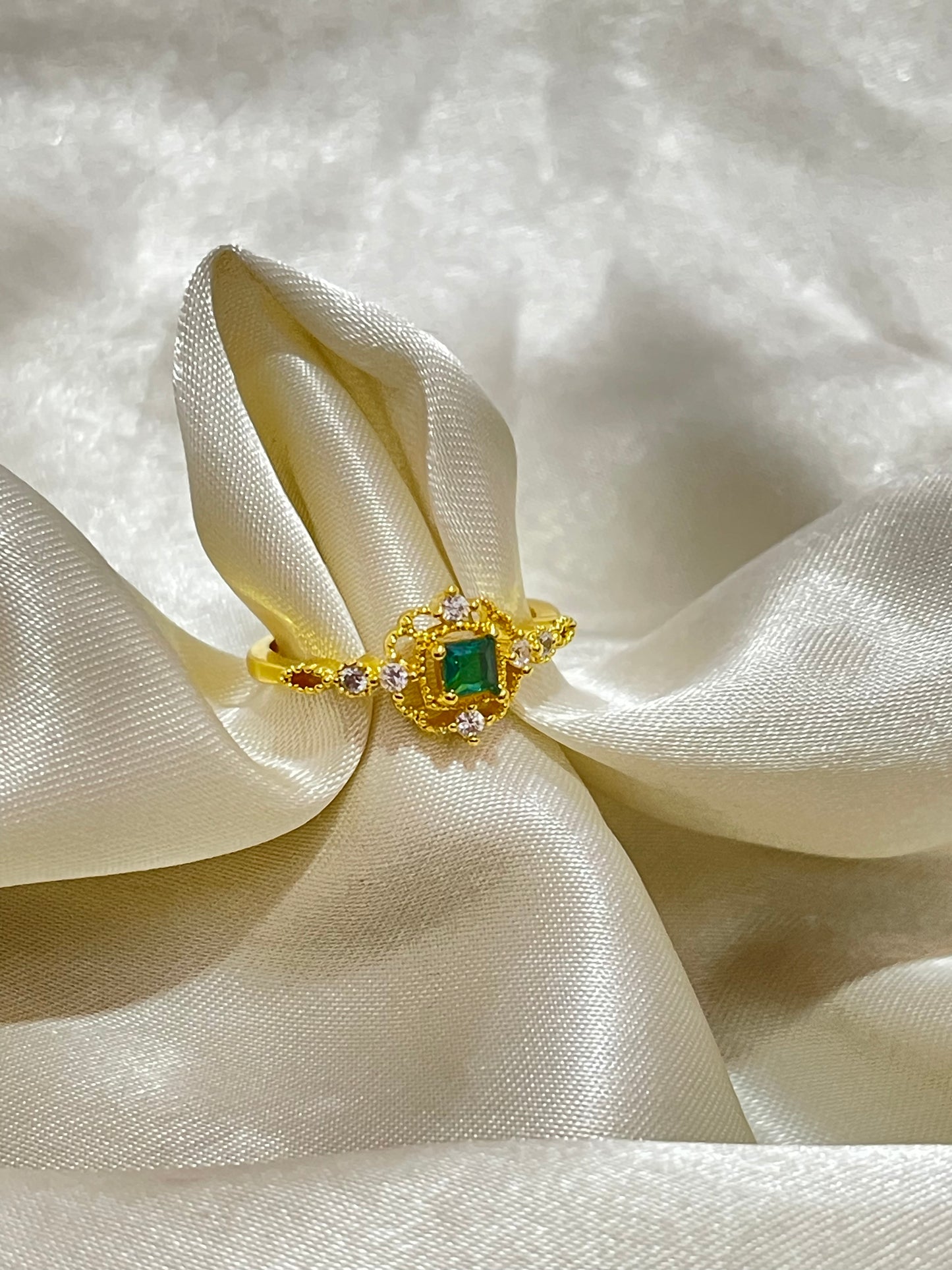 Floral Emerald Gold Plated Ring