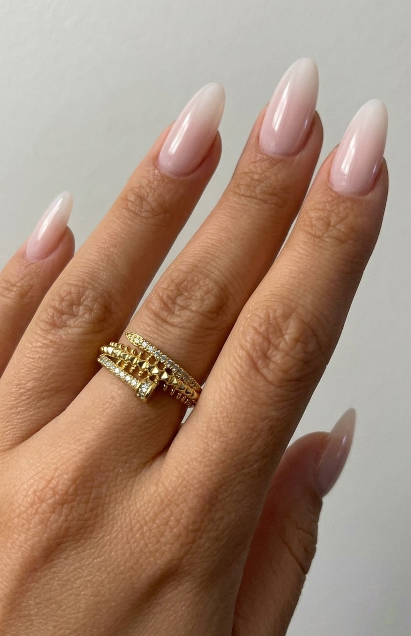Double Nail Crystal Ring (Gold Plated)