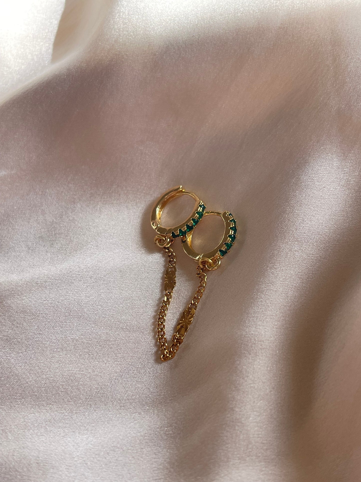 Emerald Green Connected Earrings (Gold Plated)