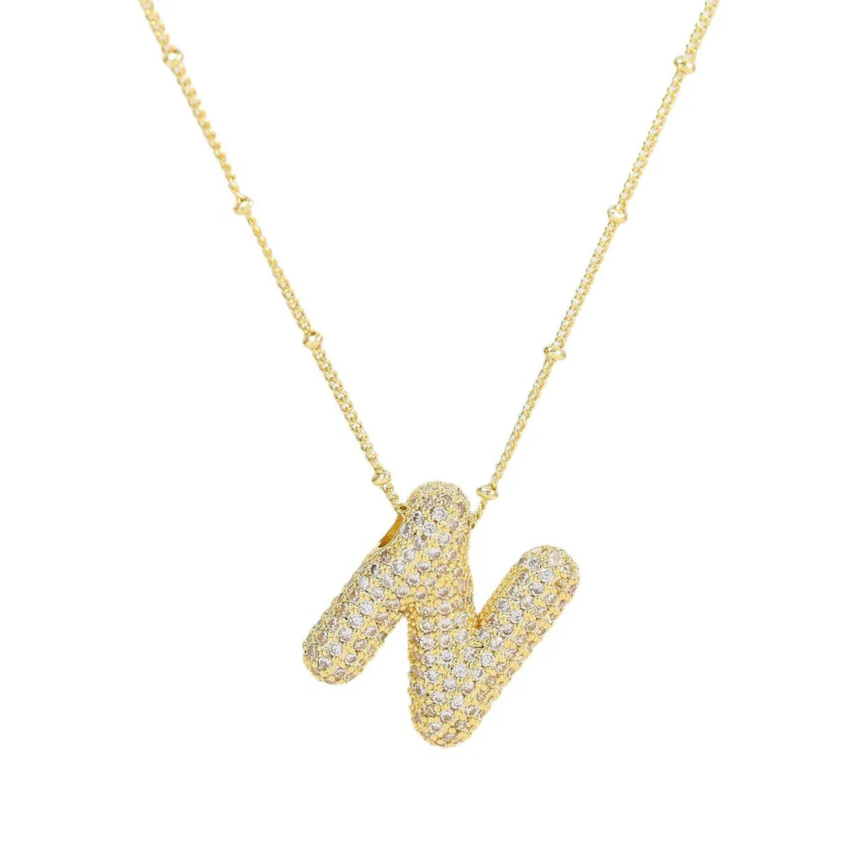 Sparkly Bubble Initial Letter Necklace (Gold Plated)