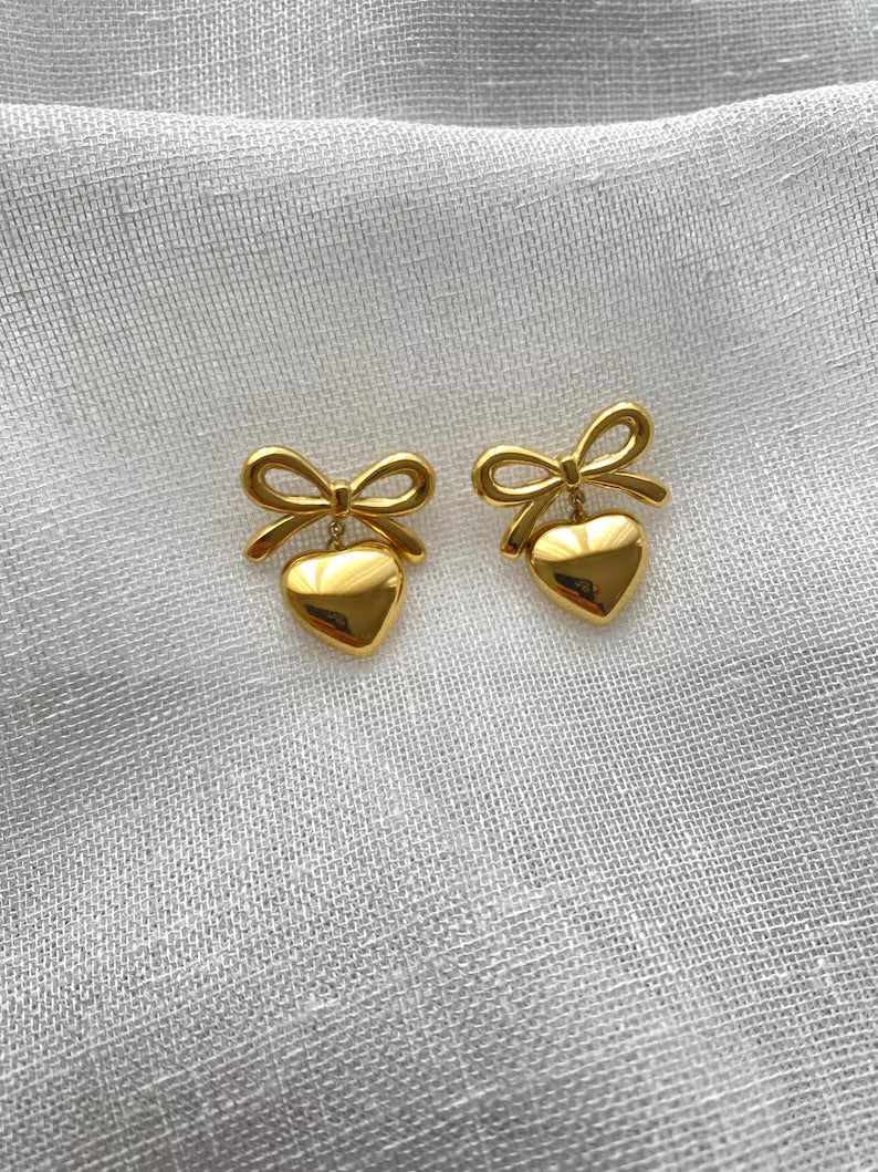 Heart Bow Coquette Earrings (Stainless Steel)