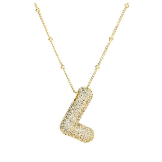 Sparkly Bubble Initial Letter Necklace (Gold Plated)