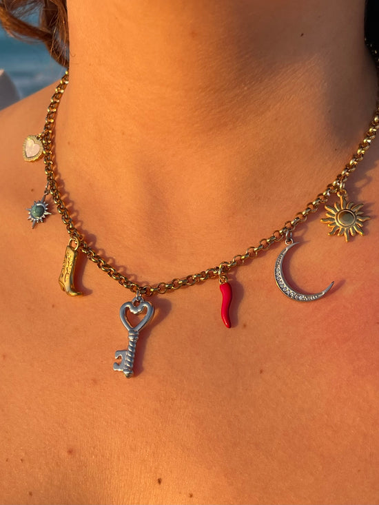 Statement Mixed Charms Necklace (Stainless Steel)