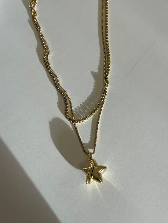 Layered Star Locket Necklace (Stainless Steel)