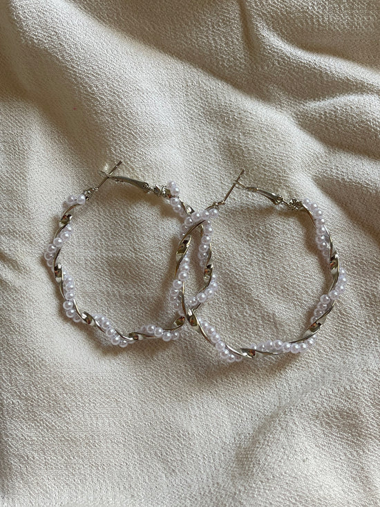 Twisted Pearl Hoop Earrings