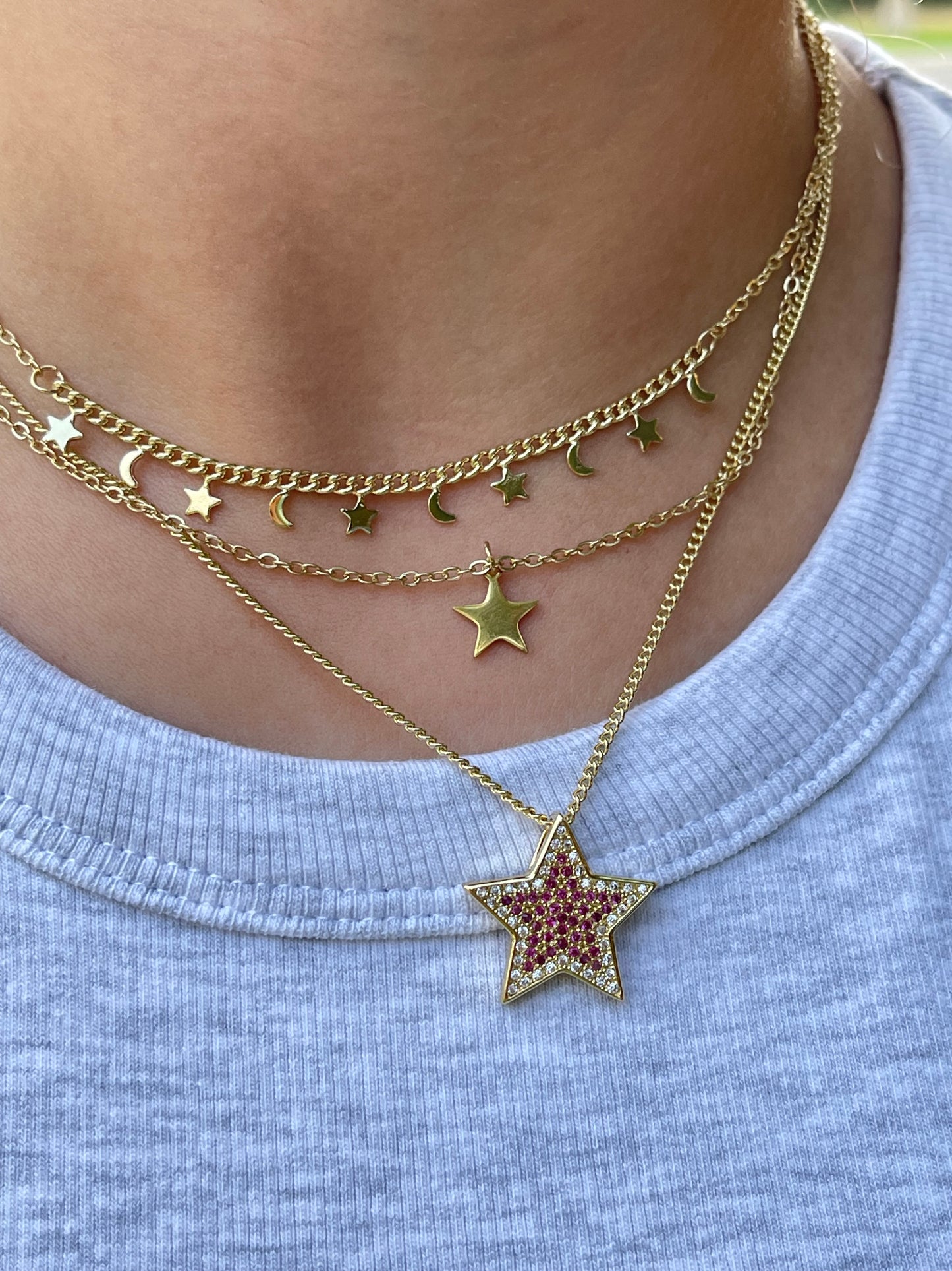 Triple Layered Star Necklace (Gold Plated)