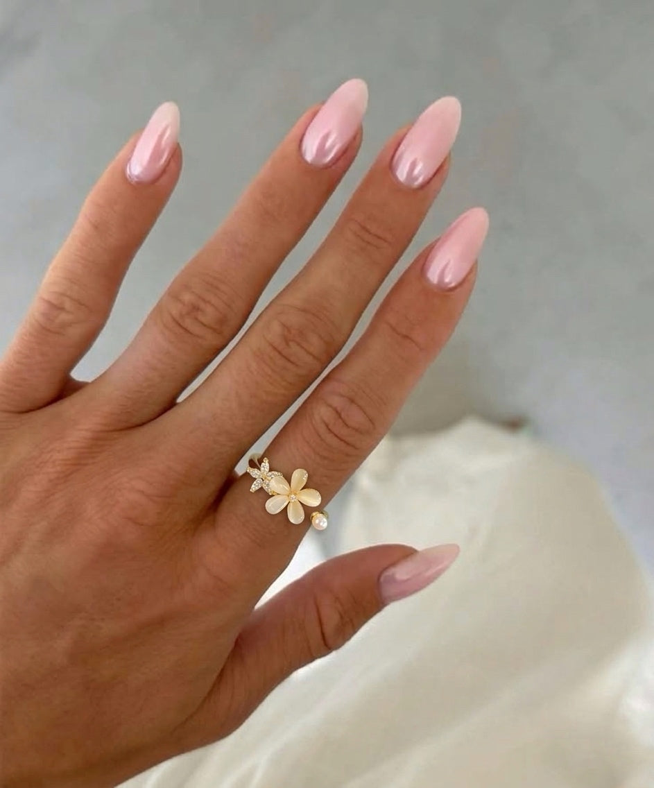 Dainty Flower Pearl Ring (Gold Plated)