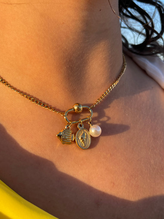 Shell Pearl Charm Necklace (Stainless Steel)