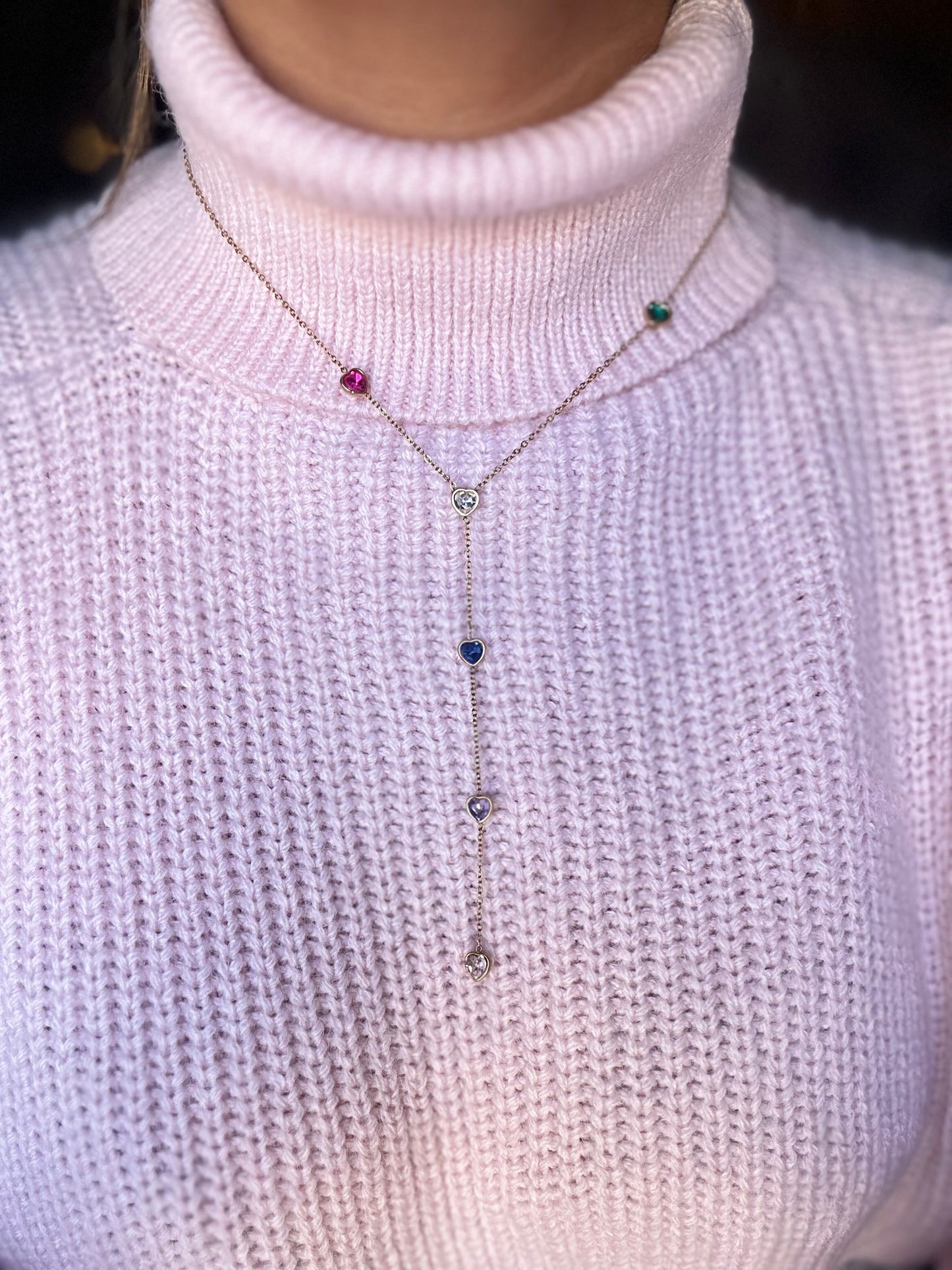 Hearts Drop Necklace (Gold Plated)