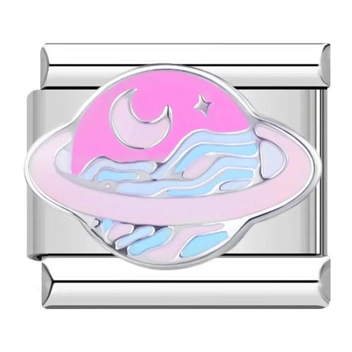 Pink Saturn- Silver Italian Charm
