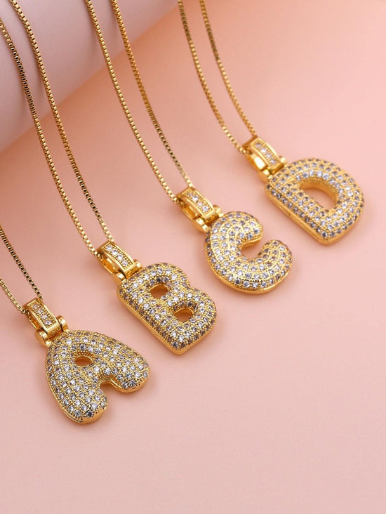 Sparkly Bubble Initial Letter Necklace (Gold Plated)- With Hook