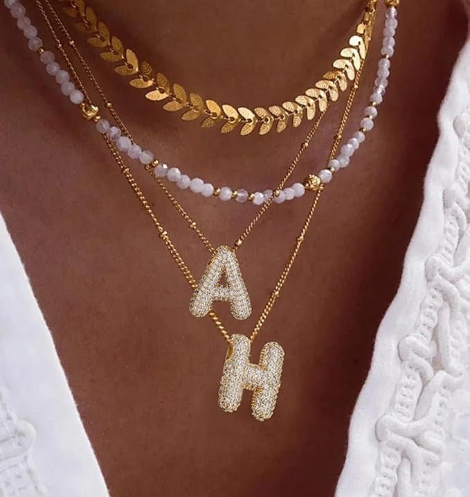 Sparkly Bubble Initial Letter Necklace (Gold Plated)