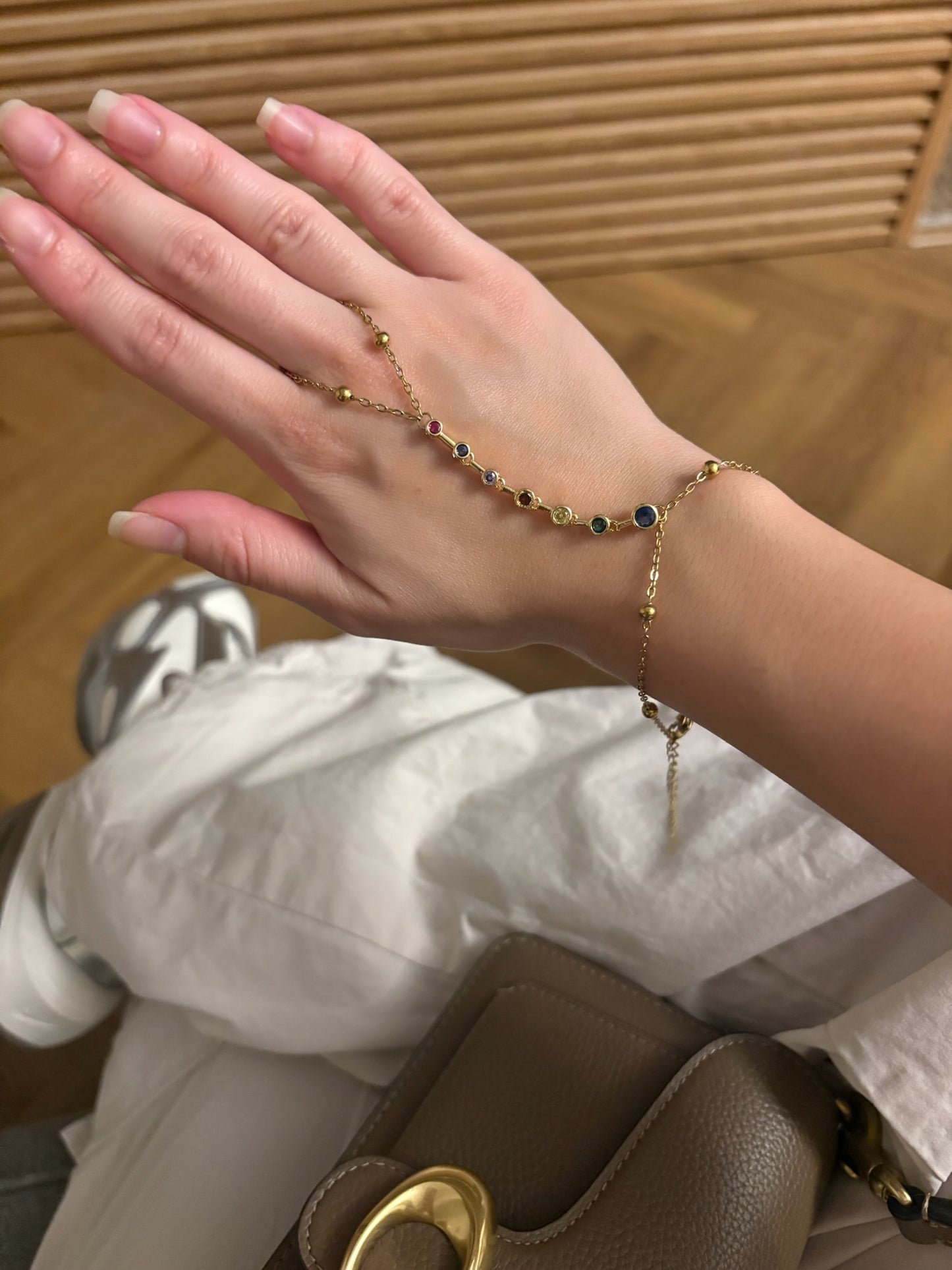 dainty stones hand chain (gold plated)