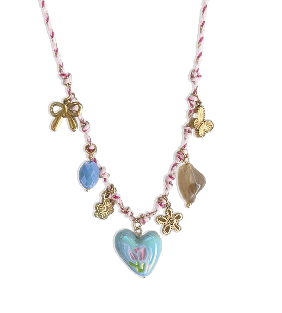 Pink Heart Charm Necklace (Stainless Steel)