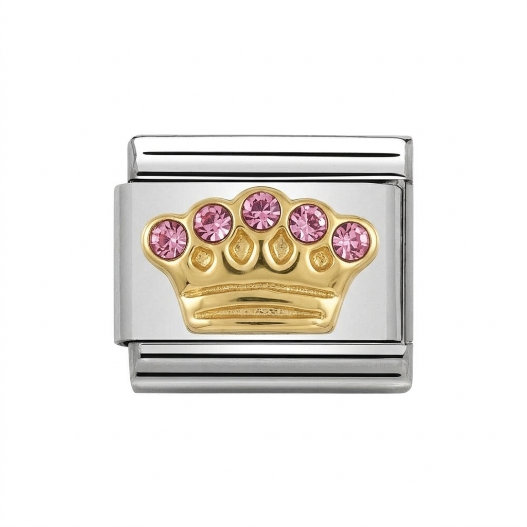 Pink Princess Crown- Silver Italian Charm