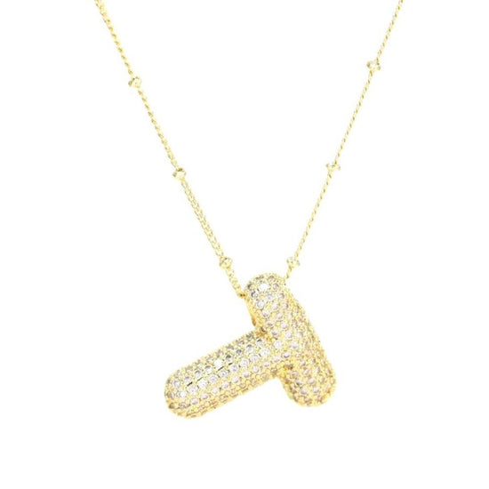 Sparkly Bubble Initial Letter Necklace (Gold Plated)