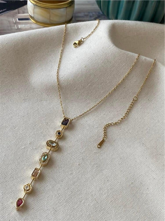 Colorful Stones Drop Necklace (Gold Plated)