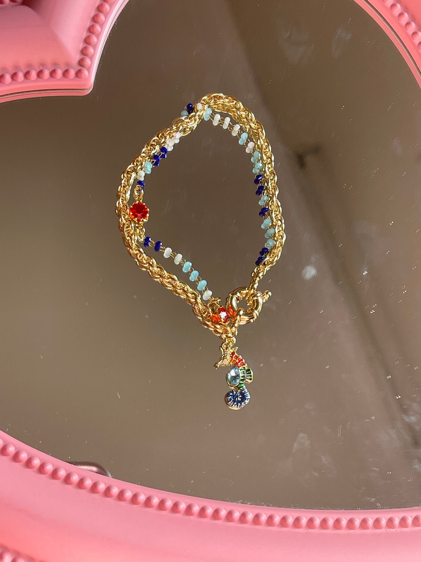 Layered Stones Seahorse Bracelet (Gold Plated)