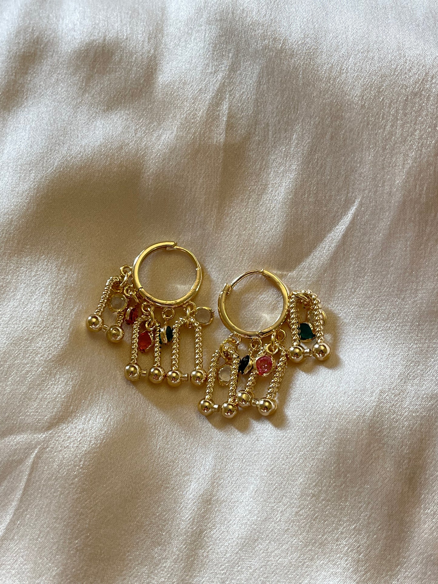 Rainbow Dangle Hoop Earrings (Gold Plated)