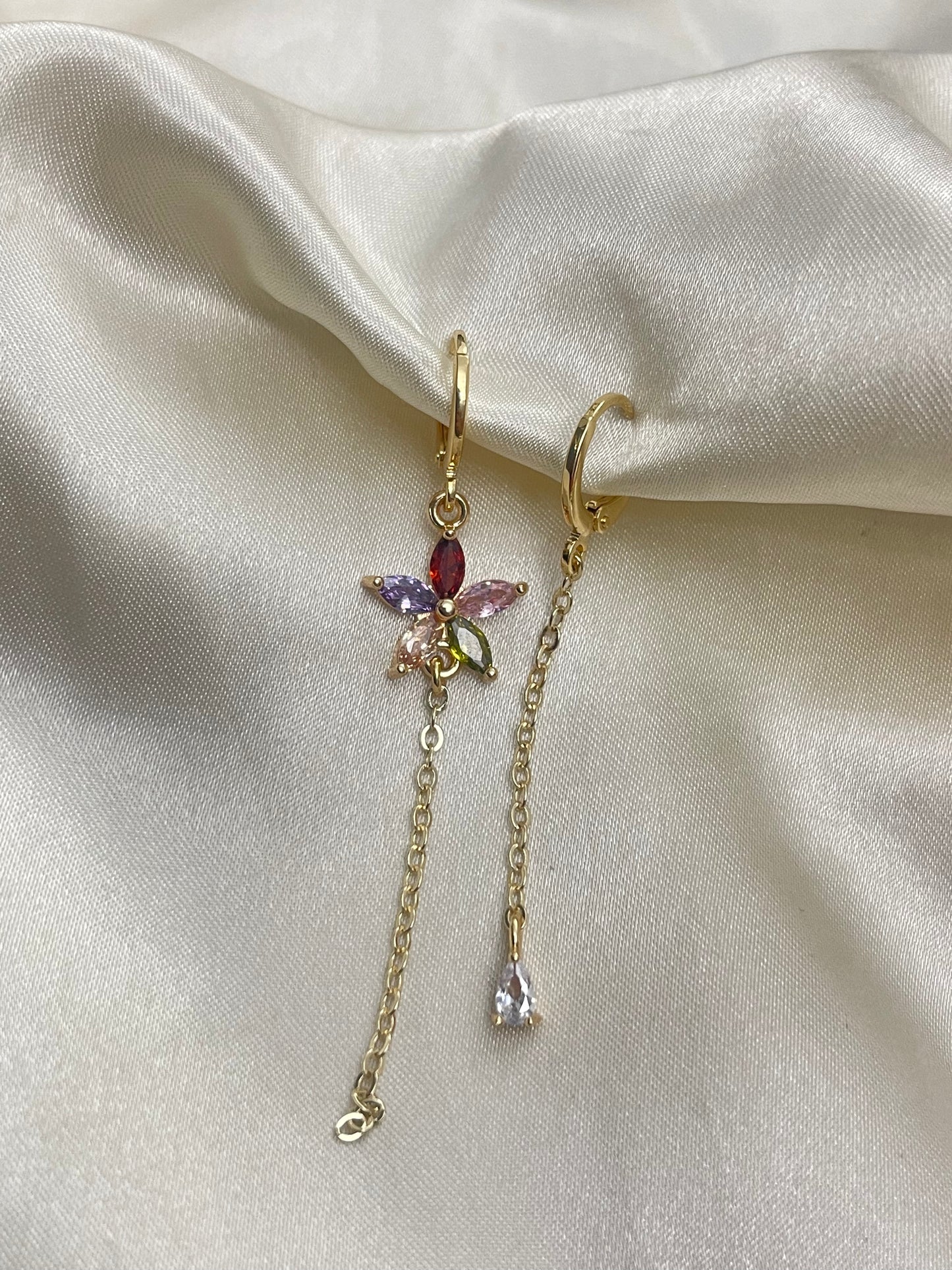 Rainbow Flower Gold Plated Single Earrings