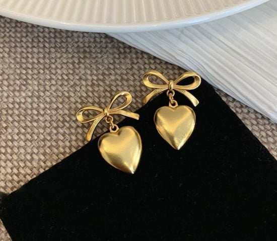 Heart Bow Coquette Earrings (Stainless Steel)