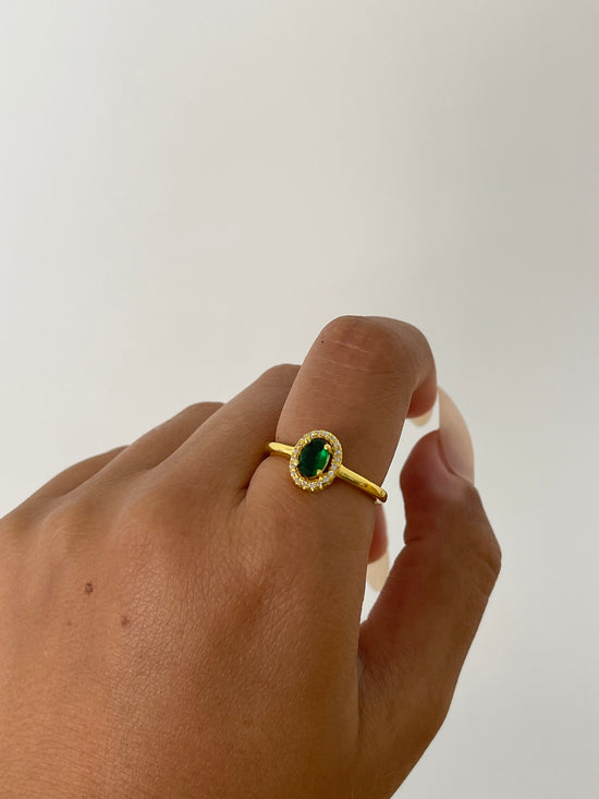 Crystal Emerald Green Ring (Gold Plated)