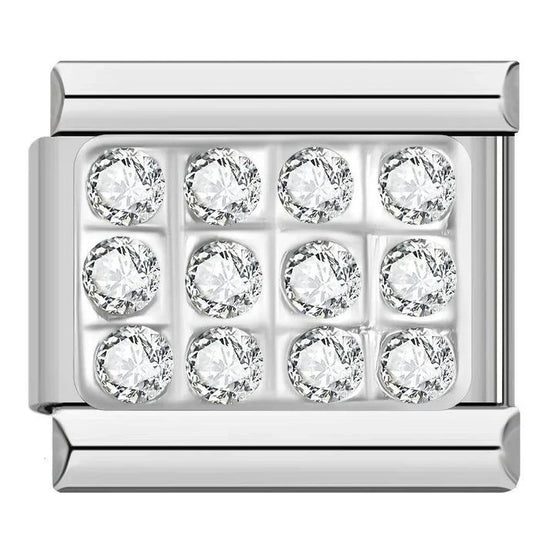 Crystal Stud- Silver Italian Charm