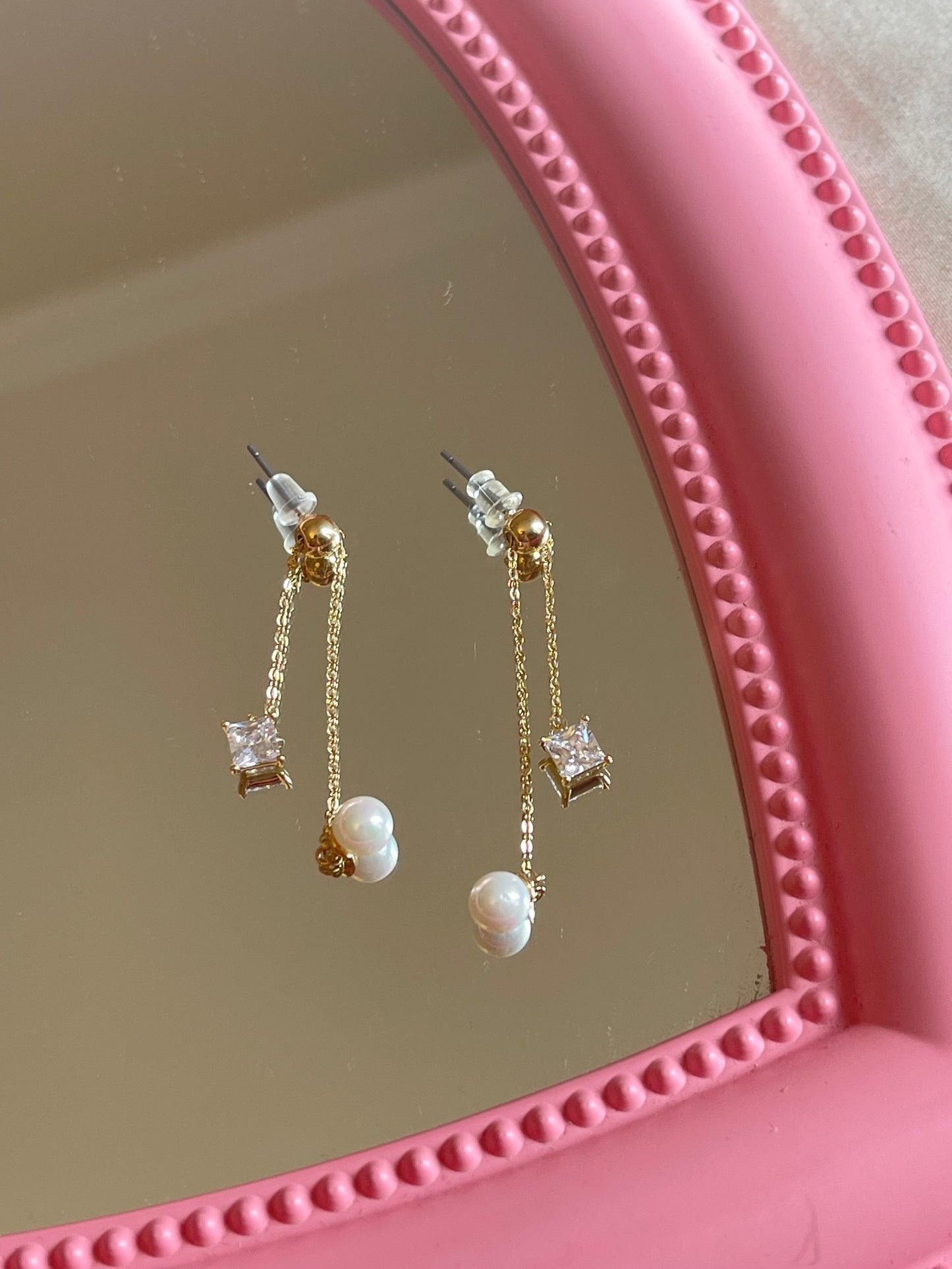 Crystal Pearl Double Earrings