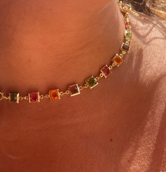 Rainbow Chained Gold Plated Necklace