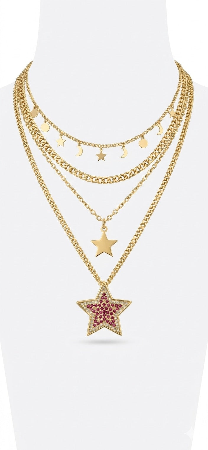 Triple Layered Star Necklace (Gold Plated)