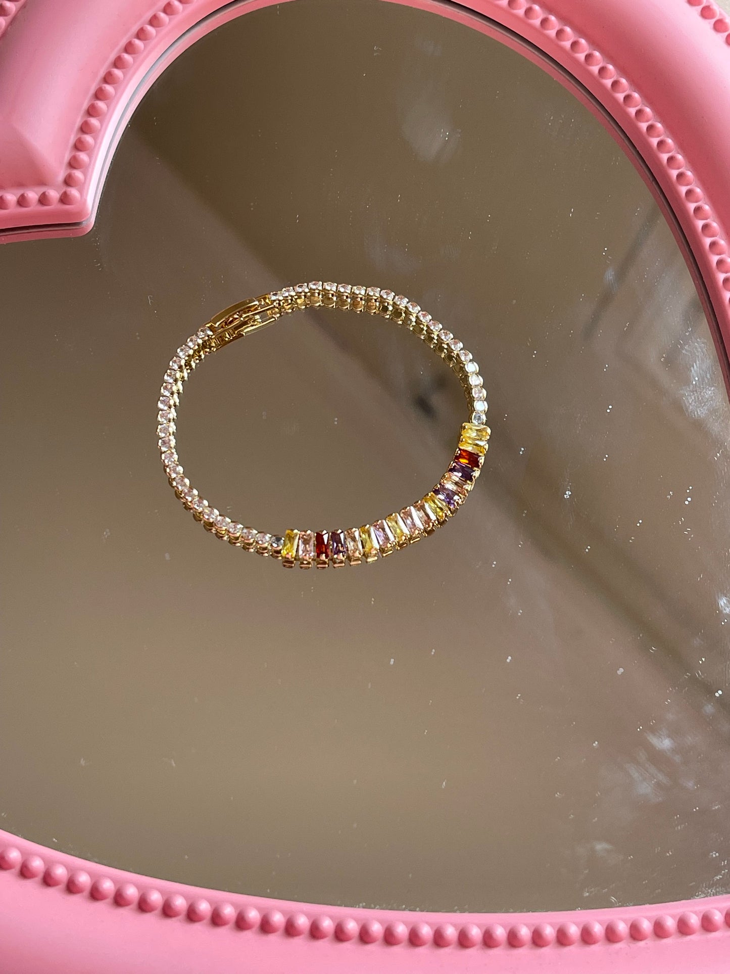 Rainbow Crystal Tennis Bracelet (Gold Plated)