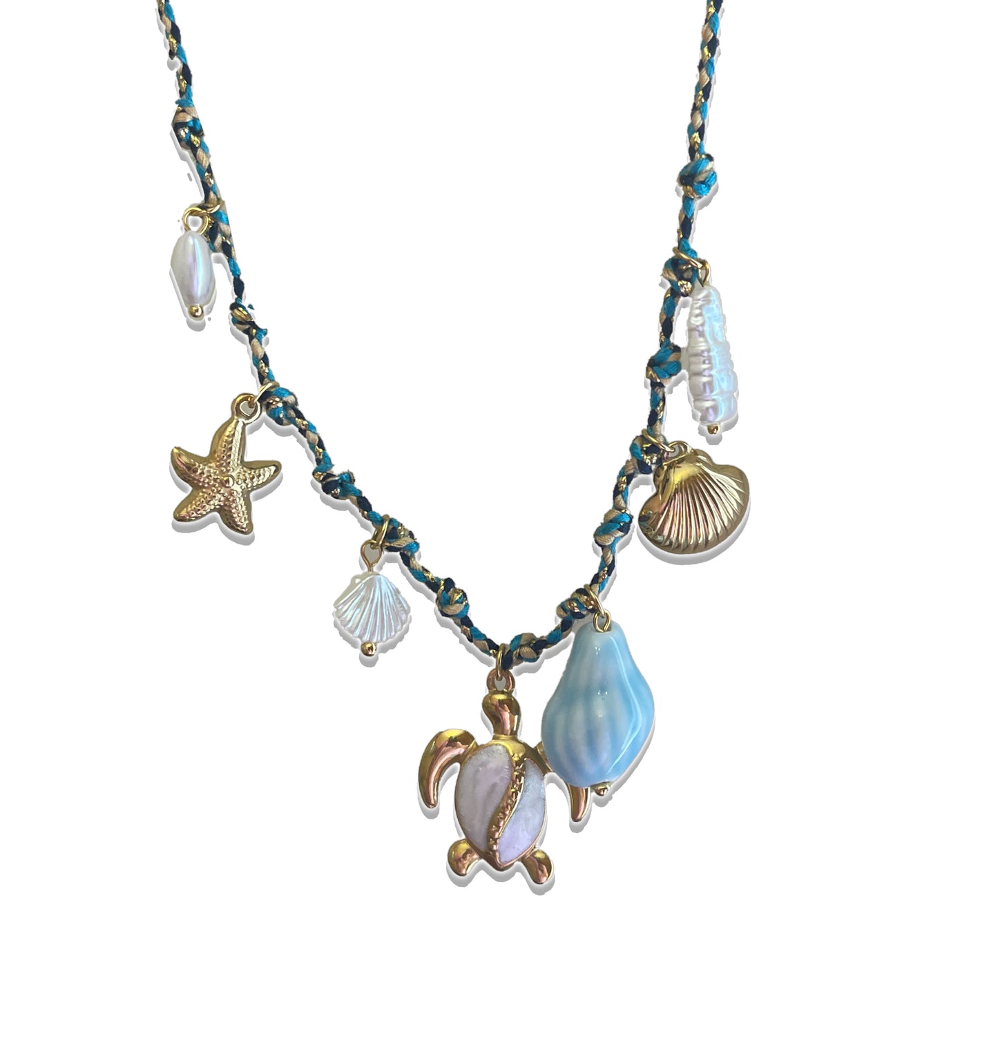 Blue Shells Charm Necklace (Stainless Steel)