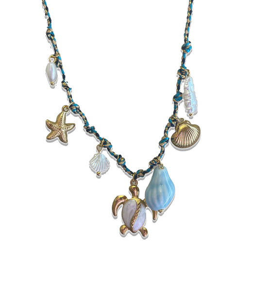 Blue Shells Charm Necklace (Stainless Steel)