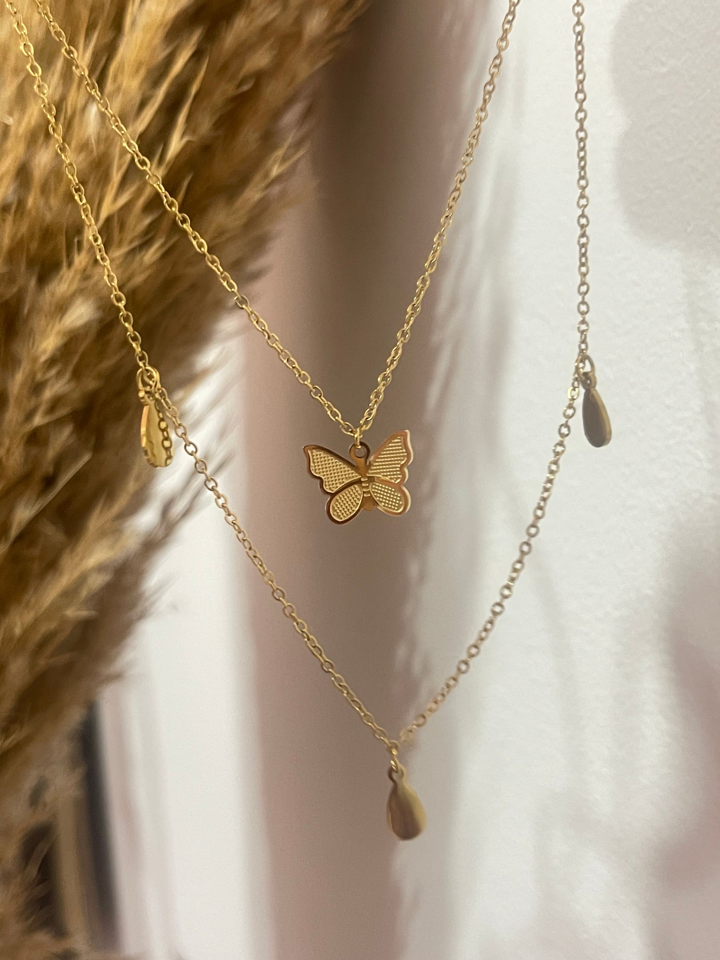Butterfly Layered Necklace -Stainless Steel